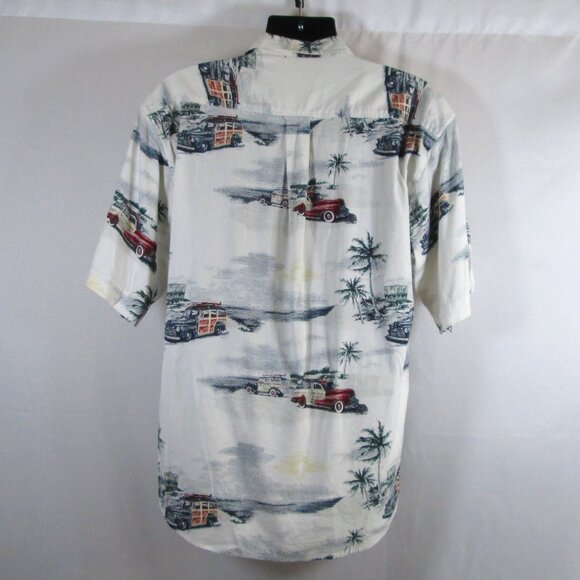 Boca Classics Mens Short Sleeve Button Down Shirt w\ Car Beach Scene Print Sz L - Picture 2 of 6